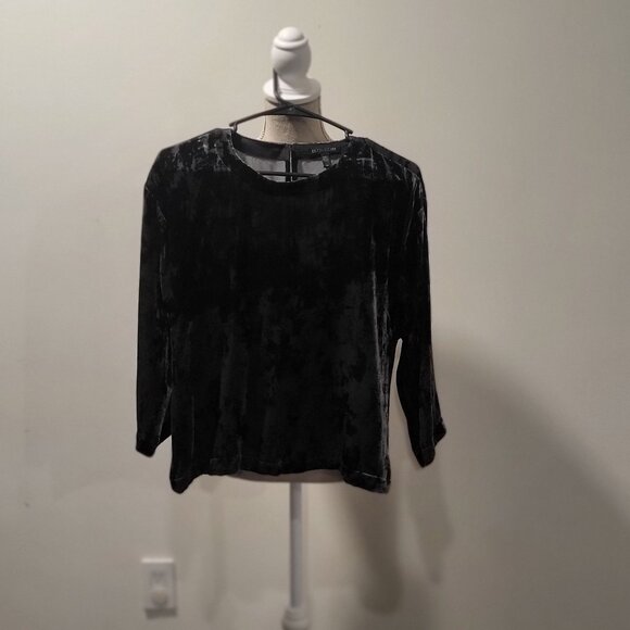 Eileen Fisher Dark Grey Crushed Velvet Blouse Size S/P - Picture 2 of 7